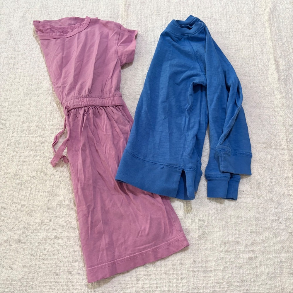Primary Kids Bundle Purple Cotton Dress & Blue Slub Raglan Top Size 4-5